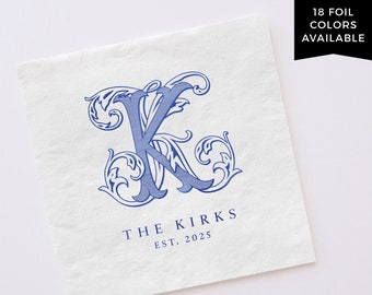 Foil Printed Napkins: Vine Monogram, Initial Paper Napkins