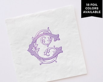 Vine Monogram Napkins with Foil Printing  |  Personalized Barware  |  Beverage, Luncheon Sizes  |  Housewarming Gift with Initials
