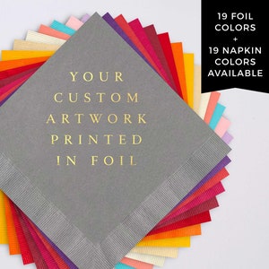 Your Custom Artwork on Napkins with Foil Printing | 19 Napkin Colors Available | Personalized Wedding Napkins