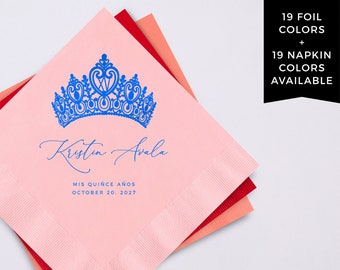 Foil Printed Mis Quince Crown Napkins: Personalized Quinceañera Decor