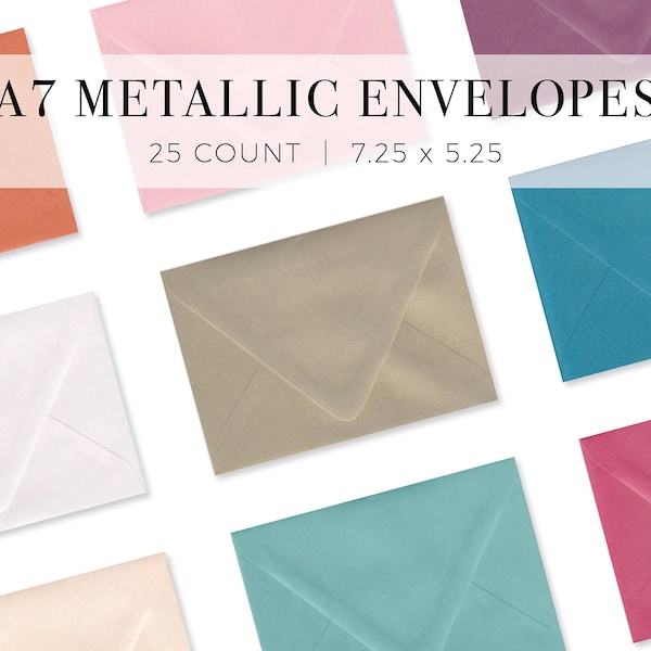 25 Pack - A7 Metallic Euro Envelopes  |  Euro Deep Flap Envelopes for Wedding Invites  |  Pointed Flap Blank Envelopes 7.25x5.25