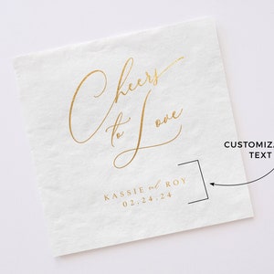 Cheers to Love Semi-Custom Wedding Napkins with Foil Printing Personalized Reception Barware Beverage, Luncheon Party Decor image 2