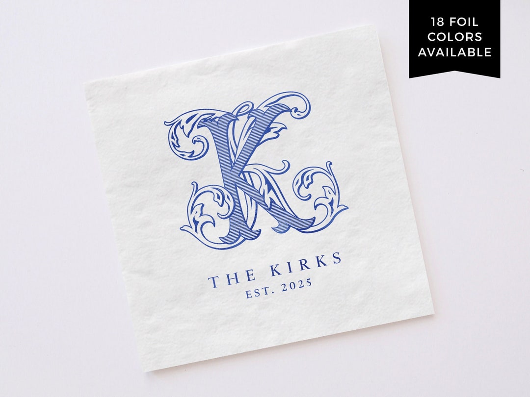 Vine Monogram Semicustom Napkins With Foil Printing Paper Napkins With