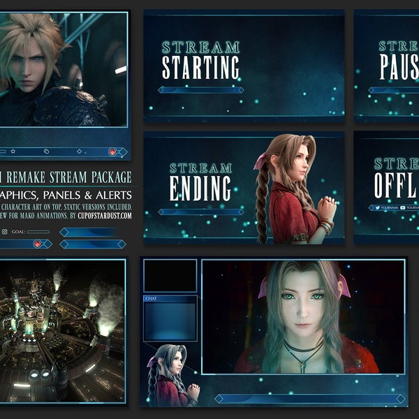 Tema de Twitch de superposición de transmisión de Final Fantasy 7 / Diseño de YouTube: animado con alertas de transmisión FF7R y paneles de Twitch
