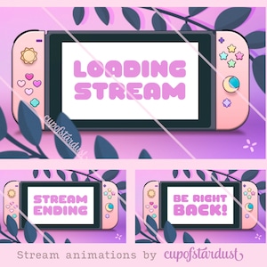 Stream Starting Soon Video Download, BRB, Ending Animations Aesthetic Switch in Pastel Peach Pink Purple image 1