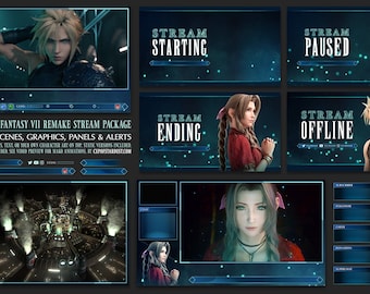 Final Fantasy 7 Stream Overlay Twitch Theme / YouTube Design - Animated with FF7R Stream Alerts & Twitch Panels