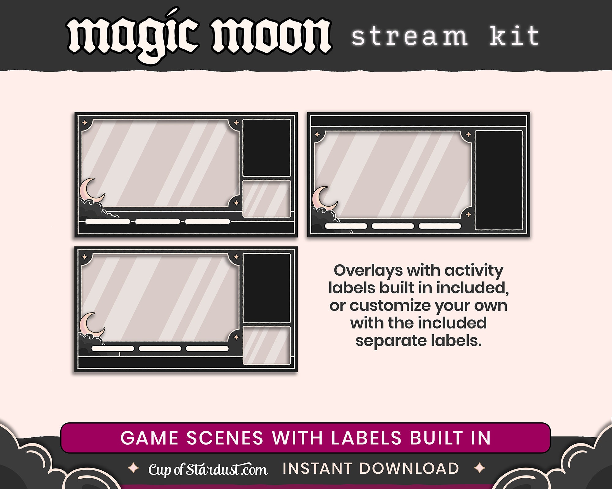 Magic Moon Twitch Stream Overlay Package – Animated Lunar Theme ...