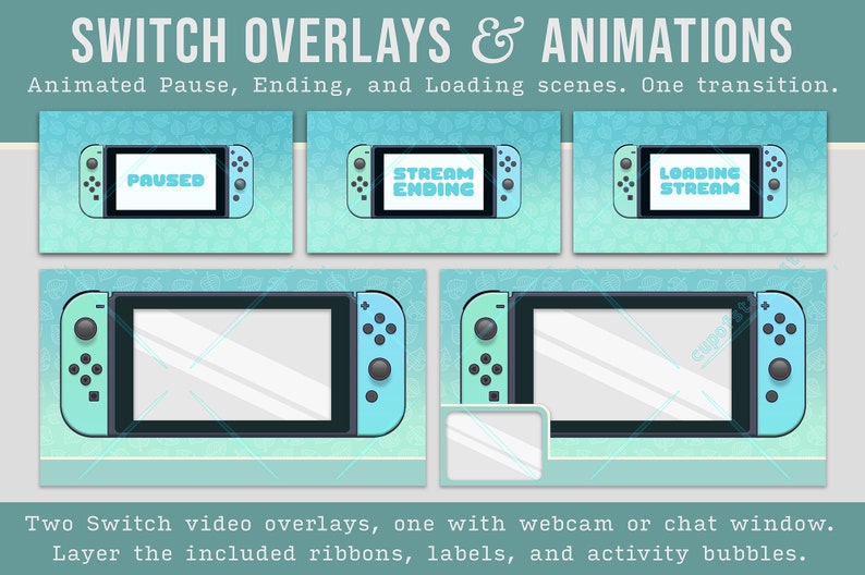 Animal Crossing Stream Overlays / ACNH Switch Twitch Theme Pack Animated Starting, BRB, Ending Videos, Stinger, Panels image 2