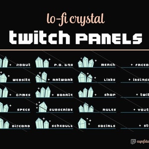 Lo Fi Crystal Twitch Profile Panels w/ Stars & Sparkles - Pastel Green Blue - 21 Twitch Panel Files Download - Lo Fi Aesthetic Cute