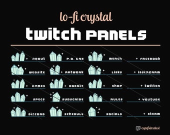 Lo Fi Crystal Twitch Profile Panels w/ Stars & Sparkles - Pastel Green Blue - 21 Twitch Panel Files Download - Lo Fi Aesthetic Cute