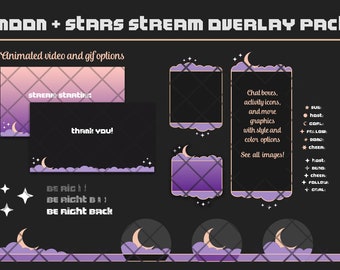 Moon + Stars Twitch Overlay Set | Animated Overlays: The ORIGINAL with Starting, Ending, and BRB Scenes, Videos, Graphics