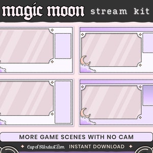 Magic Moon Stream Package Purple Cloud Twitch Overlays, Animated Videos Alerts image 9