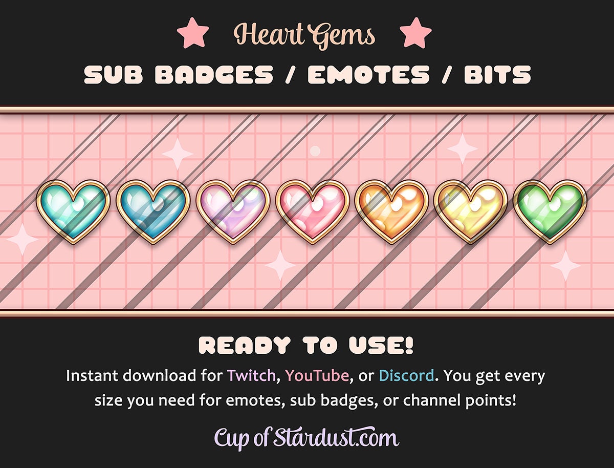 Heart Gems Twitch Sub Badges Bit Badges Emotes Channel Points Ready To Use Youtube And Discord Ready