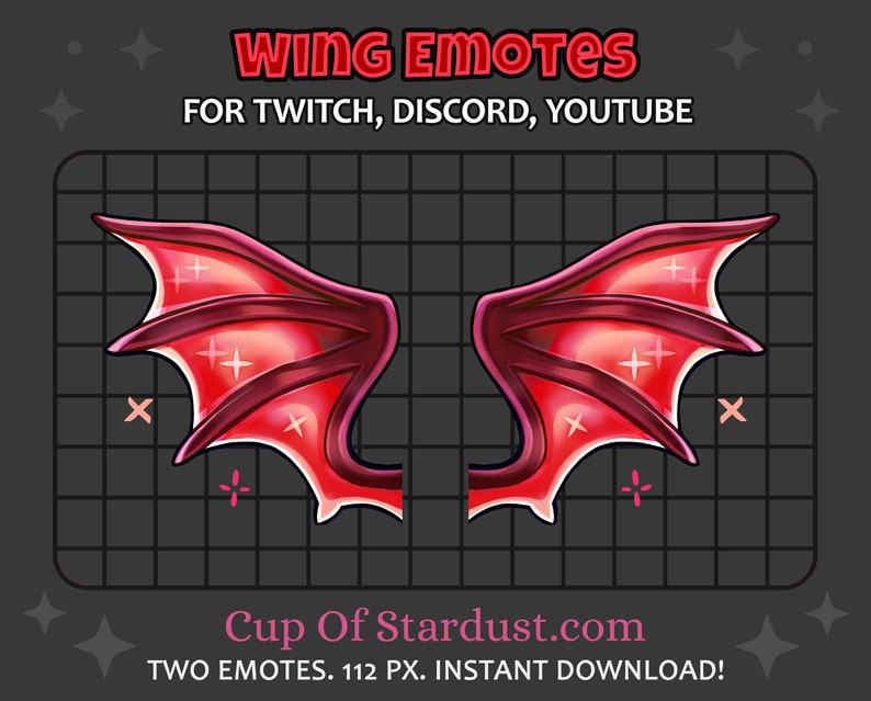 Red Twitch Wing Emotes Demon Dragon Wings Discord / YouTube / Twitch Emotes image 1