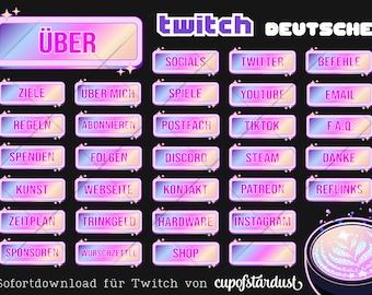 Deutsche Twitch Panels - leuchtend rosa Prisma - funkelnde Profilgrafiken im Popup-Stil