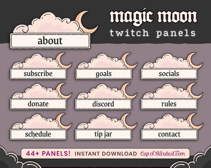 Magic Moon Twitch Panels | Ivory Cloud + Gold Moon | Cute Celestial Profile Panels