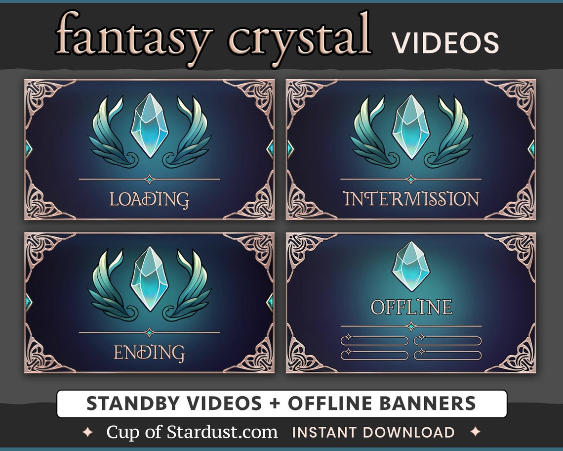 Fantasy Crystal Stream Overlays Kit - Animated Starting Videos, Twitch ...