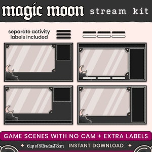 Magic Moon Twitch Overlays Animated Stream Assets Stream Alerts Crescent Moon Starting Soon Videos Gamer Black Lo-fi Dark image 6