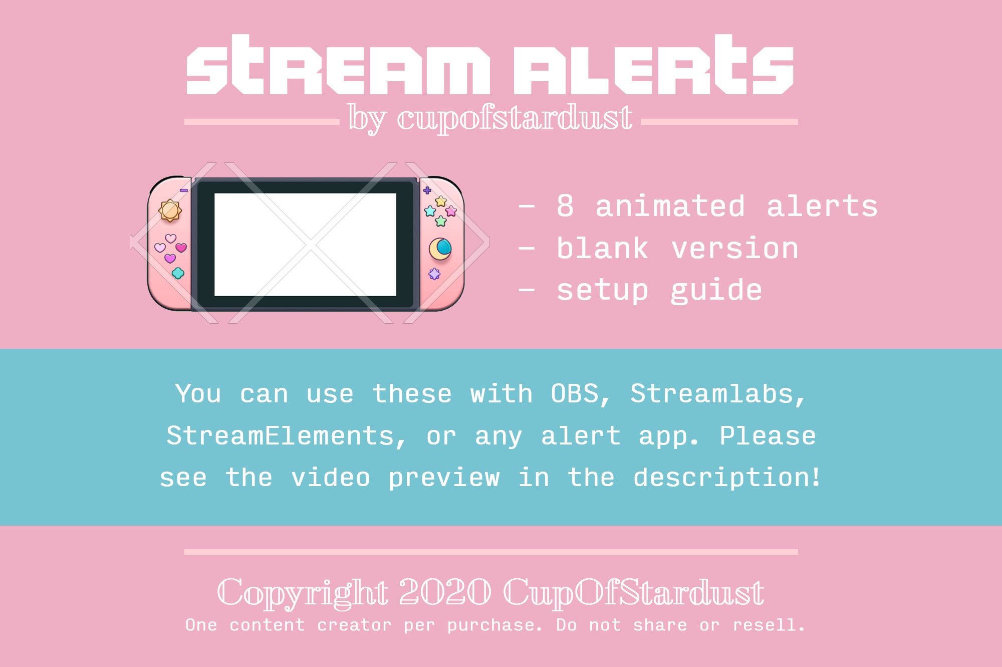 Pink Switch Stream Alerts - Animated Twitch Alerts - Easy to Use!