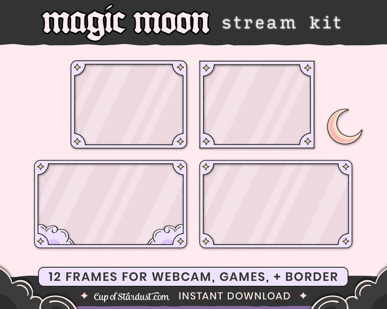 Magic Moon Stream Package Purple Cloud Twitch Overlays, Animated Videos Alerts image 6