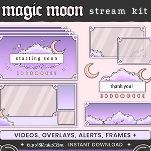 Magic Moon Stream Package Purple Cloud Twitch Overlays, Animated Videos Alerts image 2