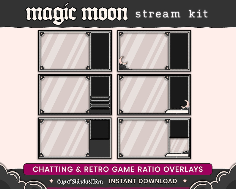 Magic Moon Twitch Overlays Animated Stream Assets Stream Alerts Crescent Moon Starting Soon Videos Gamer Black Lo-fi Dark image 5