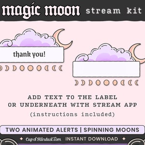 Magic Moon Stream Package Purple Cloud Twitch Overlays, Animated Videos Alerts image 5