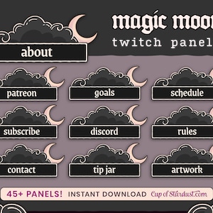 Magic Moon Twitch Panels | Black Cloud + Gold Moon | Dark Celestial Profile Panels