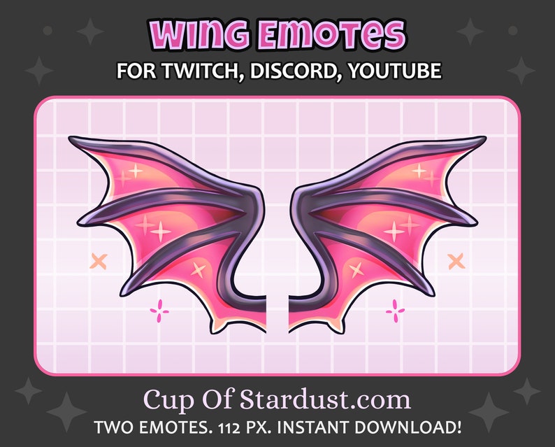 Pink Dragon Wing Twitch Emotes Stream Assets Discord Emotes YouTube Fantasy Dragon Wings image 1