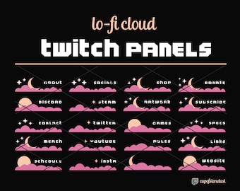 Twitch Profile Panels: Pink Clouds + Moon + Stars | Aesthetic Lo-fi Twitch Info Panel Headers