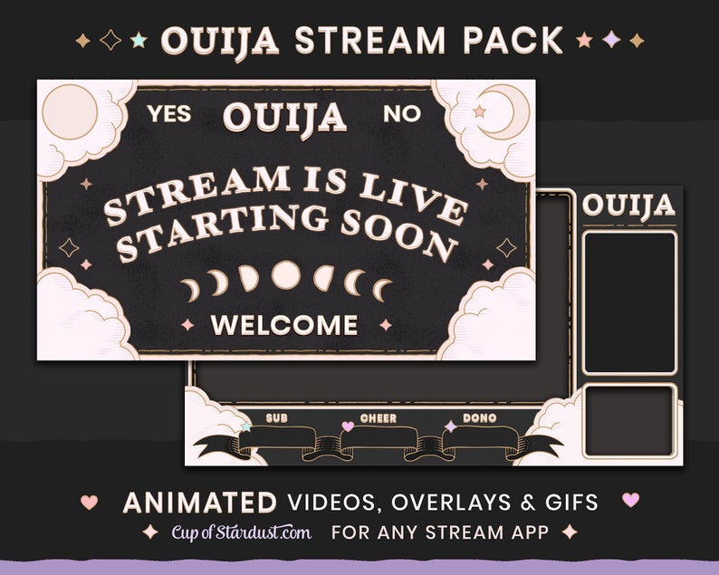 Gothic Ouija Stream Overlays Animated Videos Ready to Use Twitch, YouTube, OBS, Streamlabs image 1