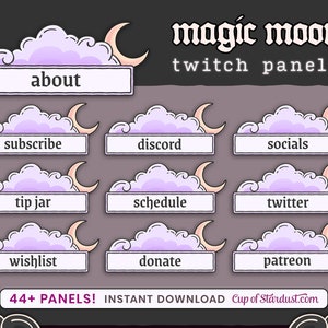 Magic Moon Twitch Panels Purple Cloud Moon Cute Profile Info Panels Stream Assets image 1