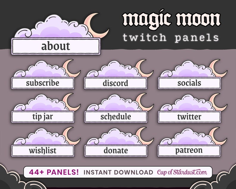 Magic Moon Twitch Panels Purple Cloud Moon Cute Profile Info Panels Stream Assets image 1