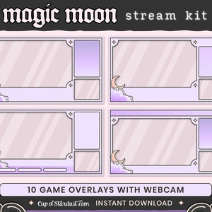Magic Moon Stream Package Purple Cloud Twitch Overlays, Animated Videos Alerts image 7