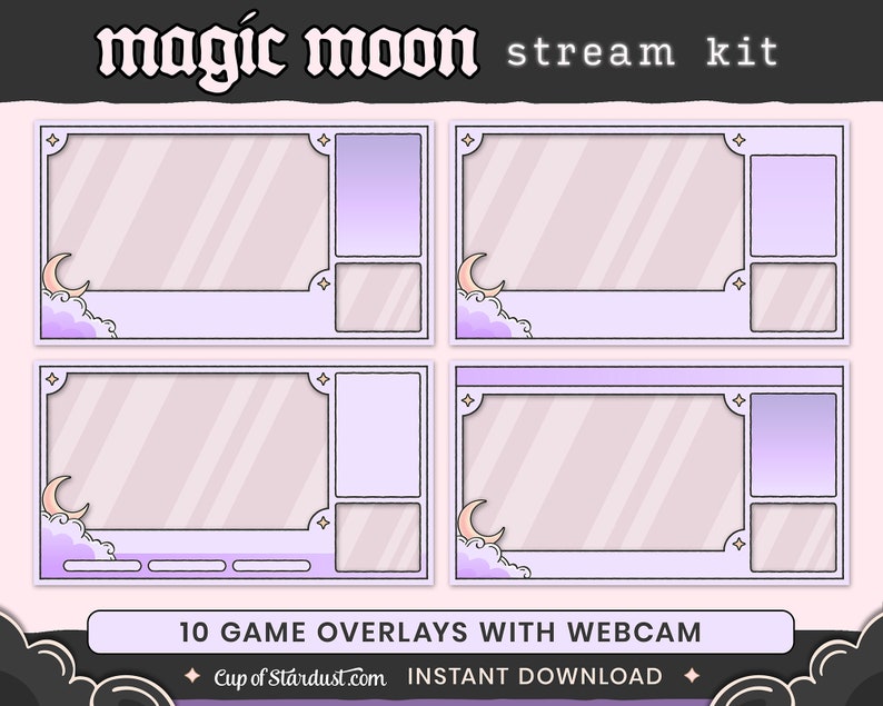 Magic Moon Stream Package Purple Cloud Twitch Overlays, Animated Videos Alerts image 7