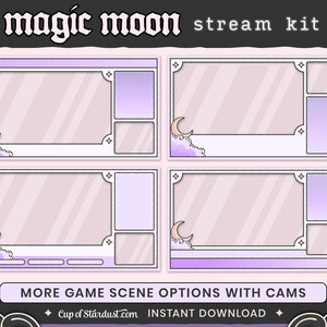 Magic Moon Stream Package Purple Cloud Twitch Overlays, Animated Videos Alerts image 10