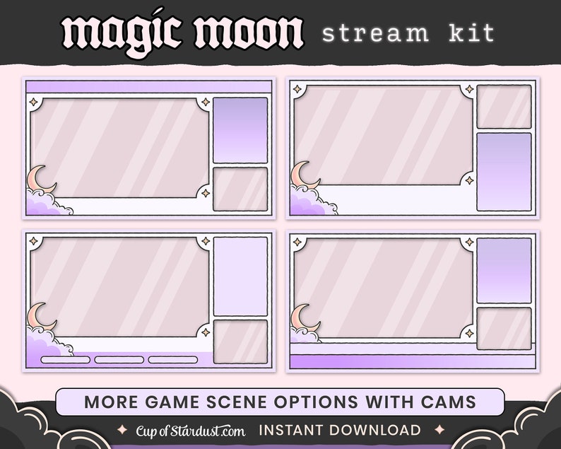 Magic Moon Stream Package Purple Cloud Twitch Overlays, Animated Videos Alerts image 10