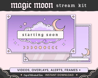 Magic Moon Stream Package | Purple Cloud Twitch Overlays, Animated Videos + Alerts