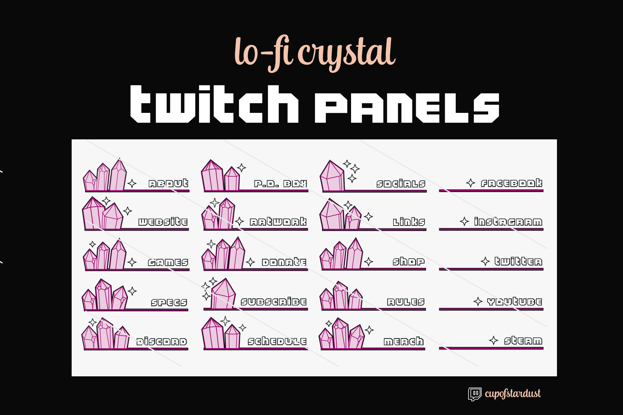 Hot Pink Crystal Twitch Panels 21 Twitch Panel Art Files
