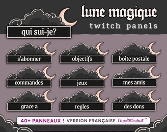 lune et nuages magiques - panneux de profil Twitch - française - noire