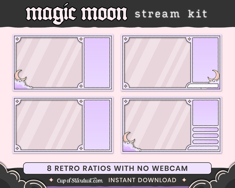 Magic Moon Stream Package Purple Cloud Twitch Overlays, Animated Videos Alerts image 8