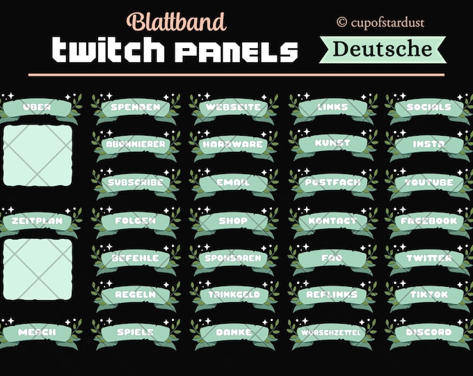 Grün Blatt Twitch Panels Deutsche - hübsche Bänder mit Sternen und Blättern
