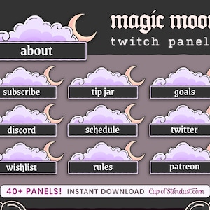 Purple Cloud Twitch Panels Moon Cute Profile Info Panels Purple Black Stream Assets image 1