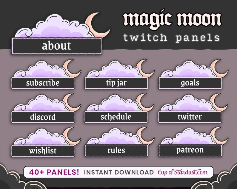 Purple Cloud Twitch Panels  Moon  Cute Profile Info Panels  image 1