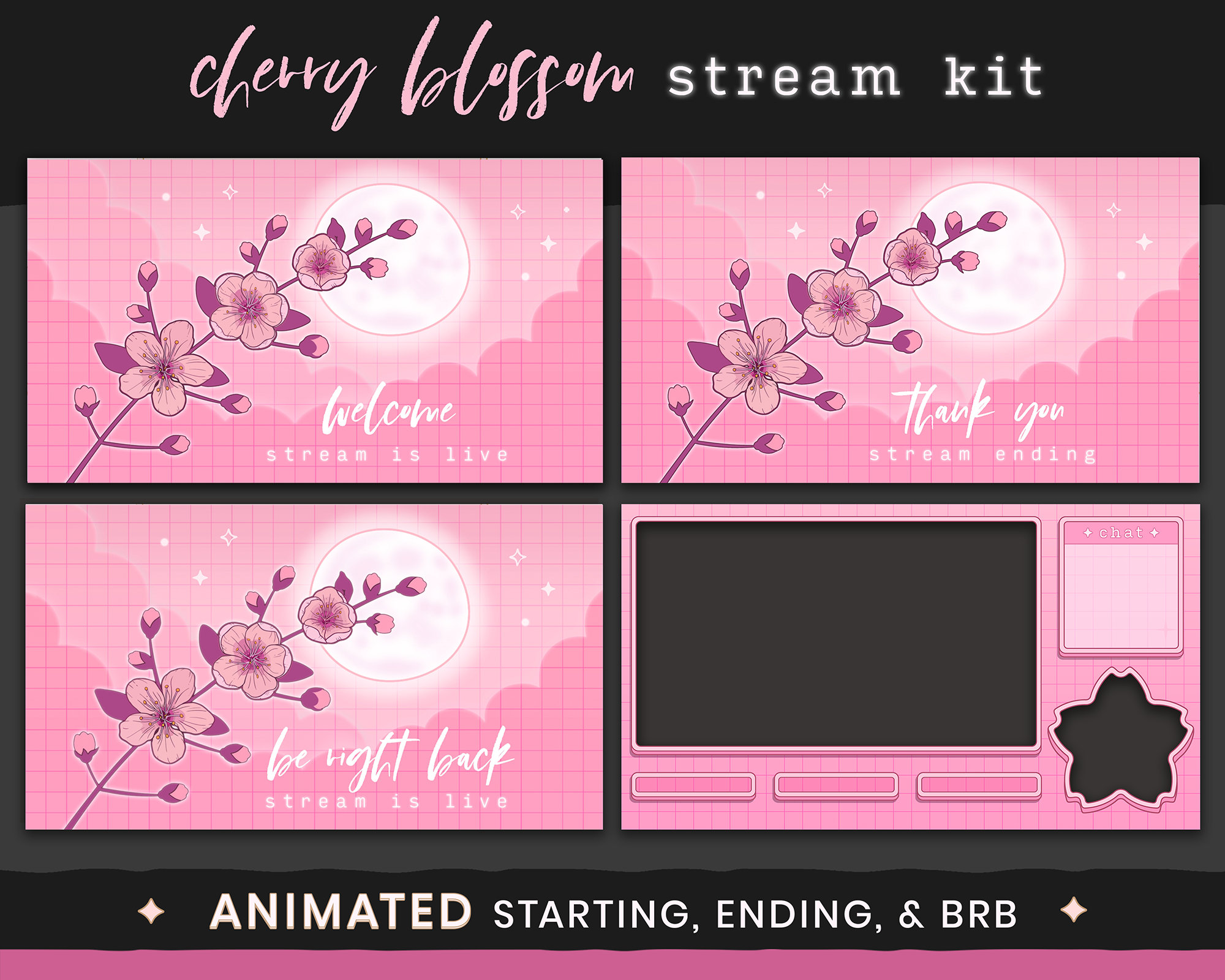 Pink Sakura Just Chatting Stream Overlay 