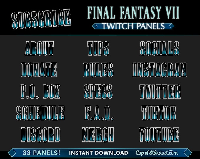 Final Fantasy Twitch Panels - FF7 / FF7R Font Info Panels | Simple Text Version