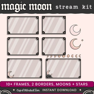 Magic Moon Twitch Overlays Animated Stream Assets Stream Alerts Crescent Moon Starting Soon Videos Gamer Black Lo-fi Dark image 9