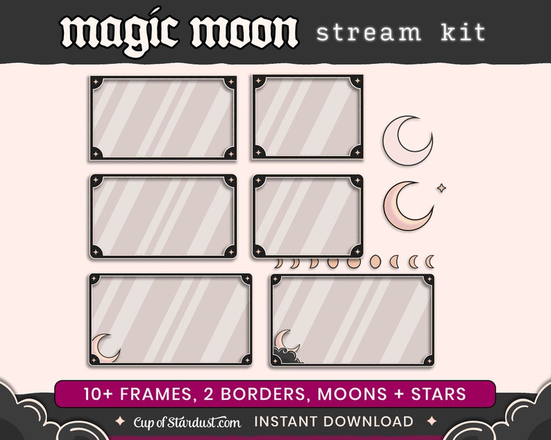 Magic Moon Twitch Overlays Animated Stream Assets Stream Alerts Crescent Moon Starting Soon Videos Gamer Black Lo-fi Dark image 9