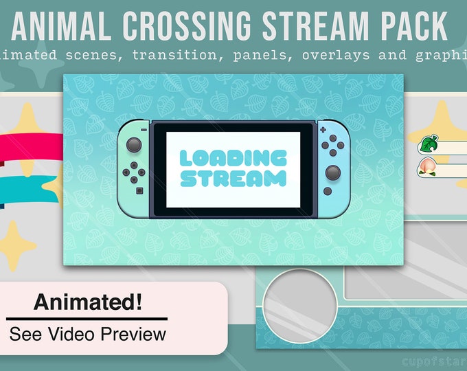 Animal Crossing Stream Overlays / ACNH Switch Twitch Theme Pack - Animated Starting, BRB, Ending Videos, Stinger, Panels