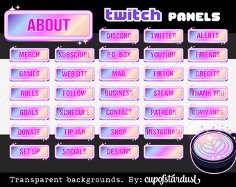 Prism Twitch Profile Panels - Pink Hologram Info Panels - Sparkly Rainbow Popup Banners